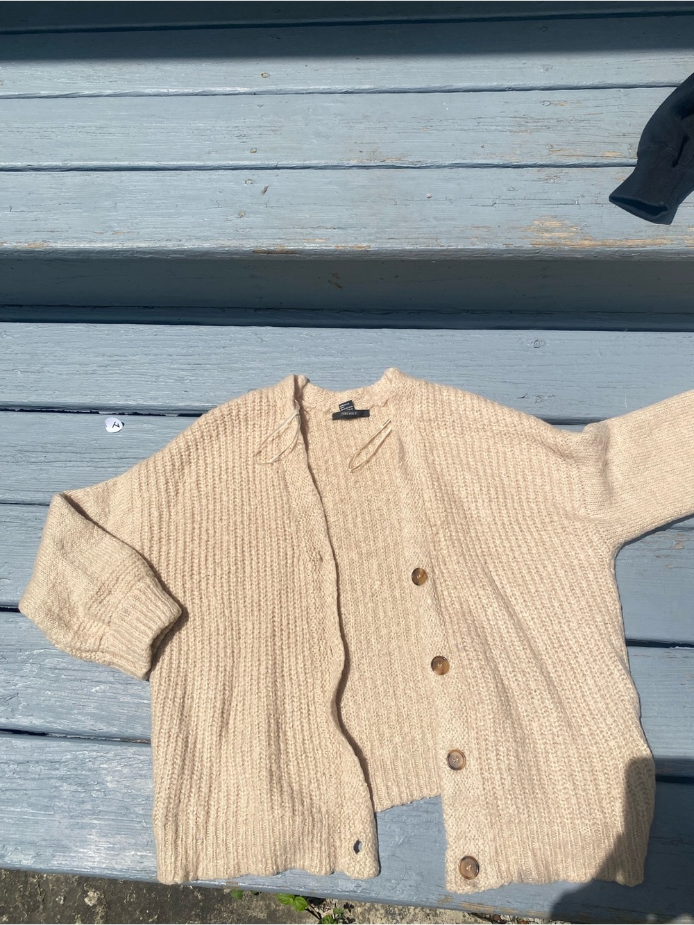 Forever 21 Cream Ribbed Button-Front Women's Cardigan